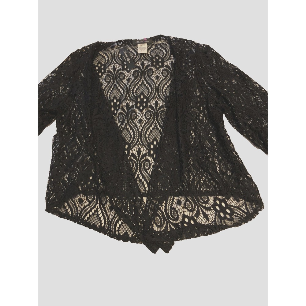 Michelle Lynn Womens Black Lace Cardigan Shrug Open Front Sheer Paisley Medium